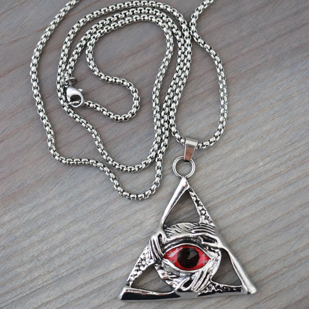 Evil Eye Red Triangle Shape With Hands Pendant Ne… - image 2
